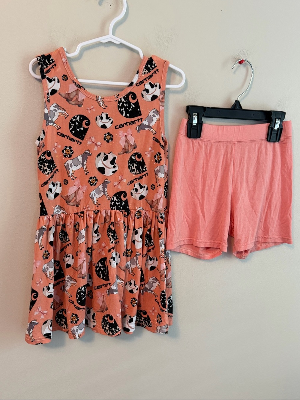 Wei Wei Bamboo Carhartt Peach Animal Print Tank Dress with Peach Knit Shorts